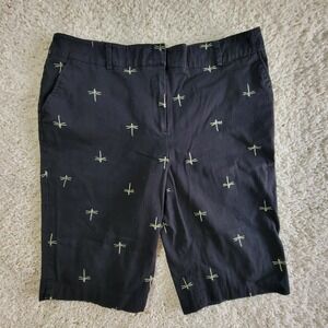 Briggs New York Women Black Dragonfly Embroidered Bermuda Shorts Size 16